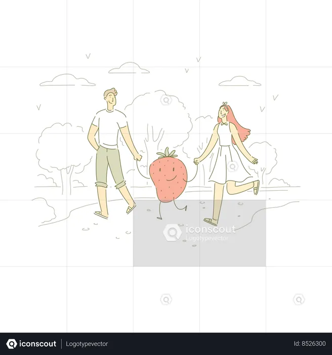 Young vegan couple on outdoor stroll  Illustration