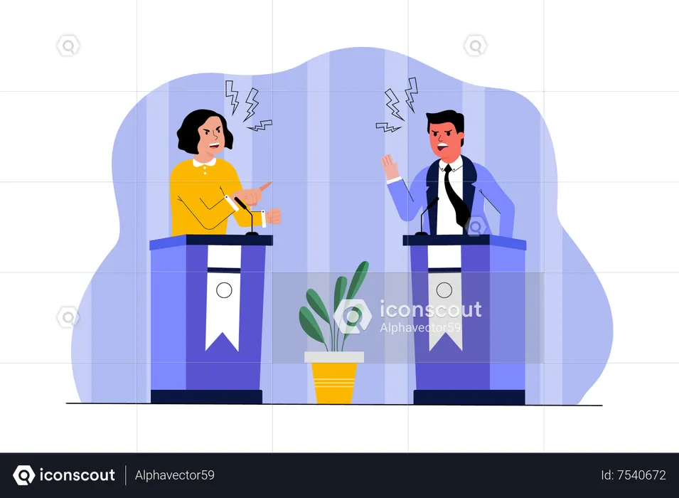 Young woman and man conflict at business event  Illustration