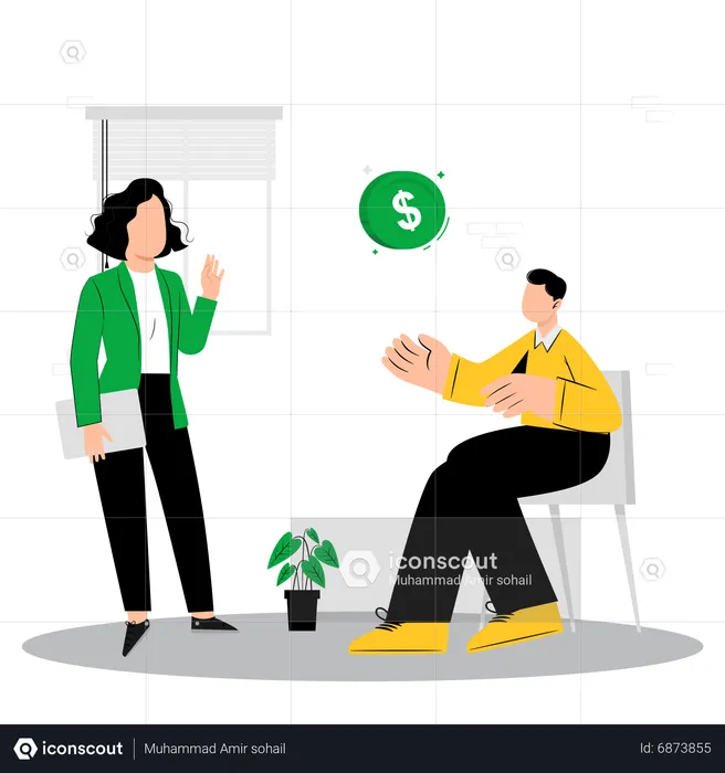 Young woman and man discuss about financial investment  Illustration