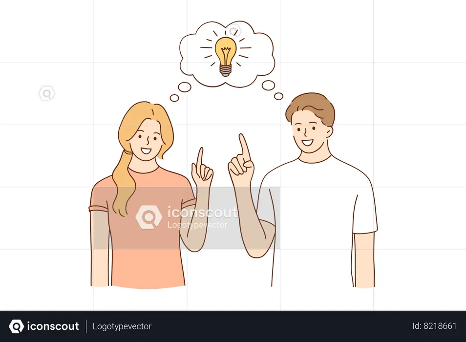 Young woman and man getting idea  Illustration