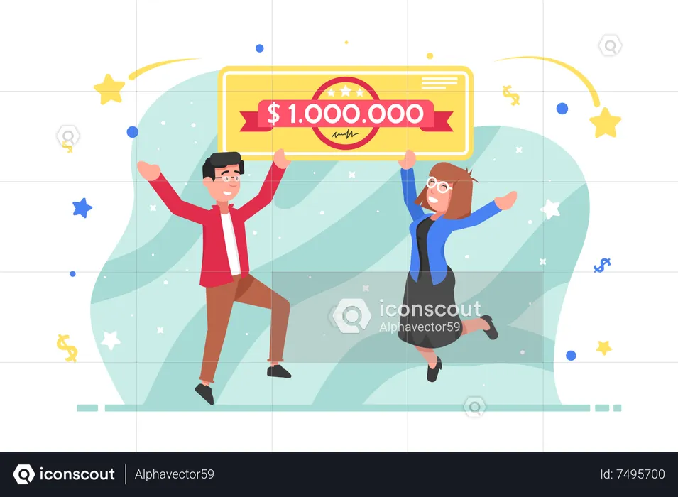 Young woman and man getting rewards voucher  Illustration