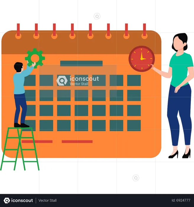 Young woman and man managing calendar schedule  Illustration