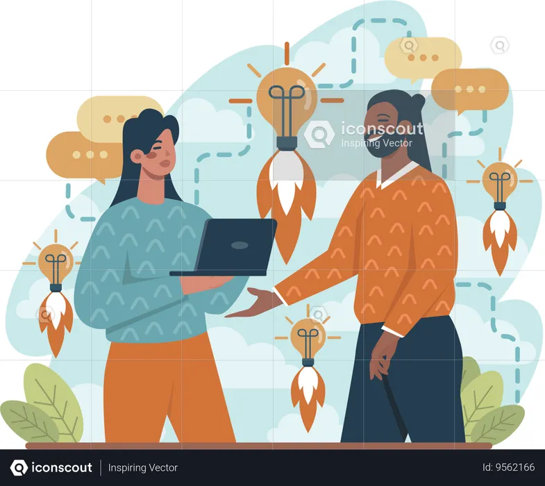 Young woman and man talking about business startup idea  Illustration