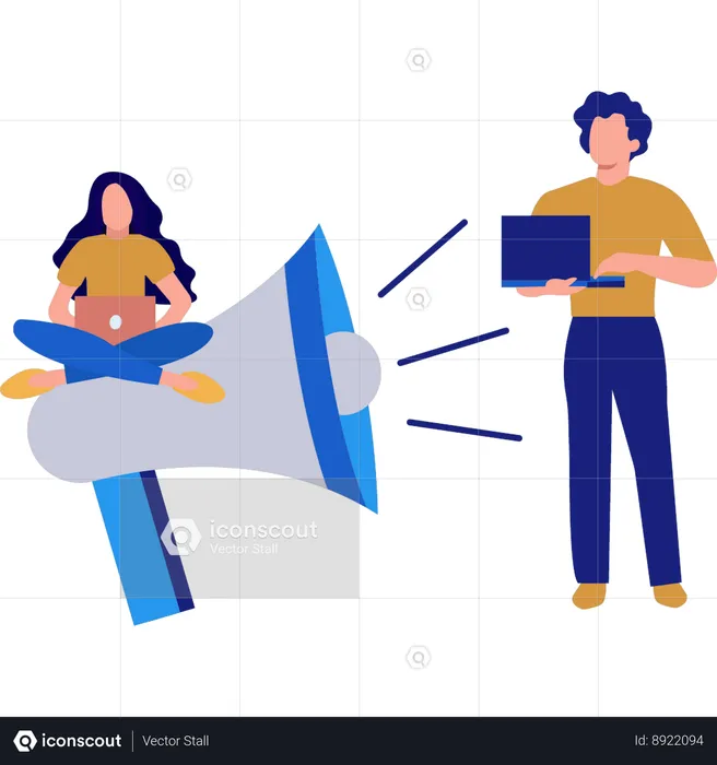 Young Woman And Man Working On Brand Marketing  Illustration
