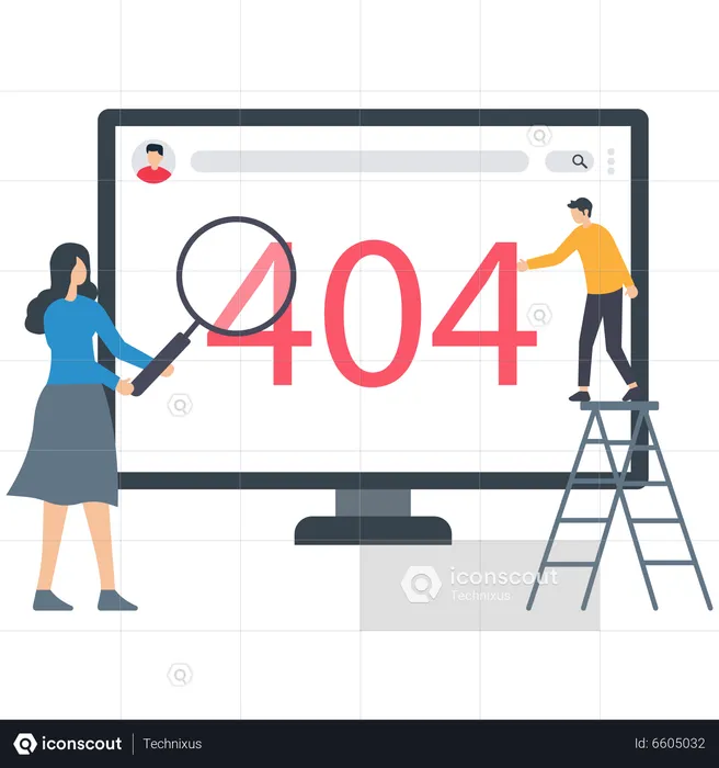 Young woman and man working on Error 404  Illustration