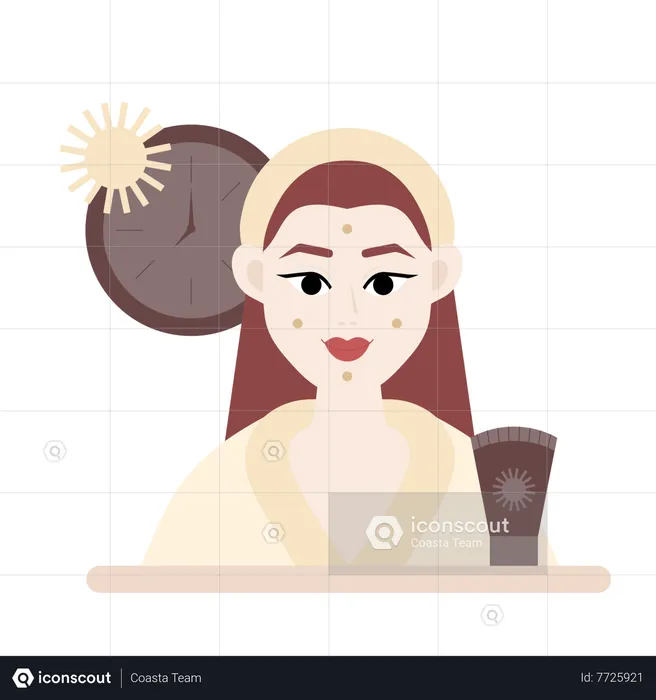Young woman applying Sunscreen lotion  Illustration