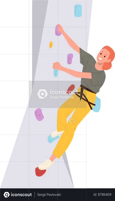 Young woman athlete climber gripping stones on indoor rock wall  Illustration