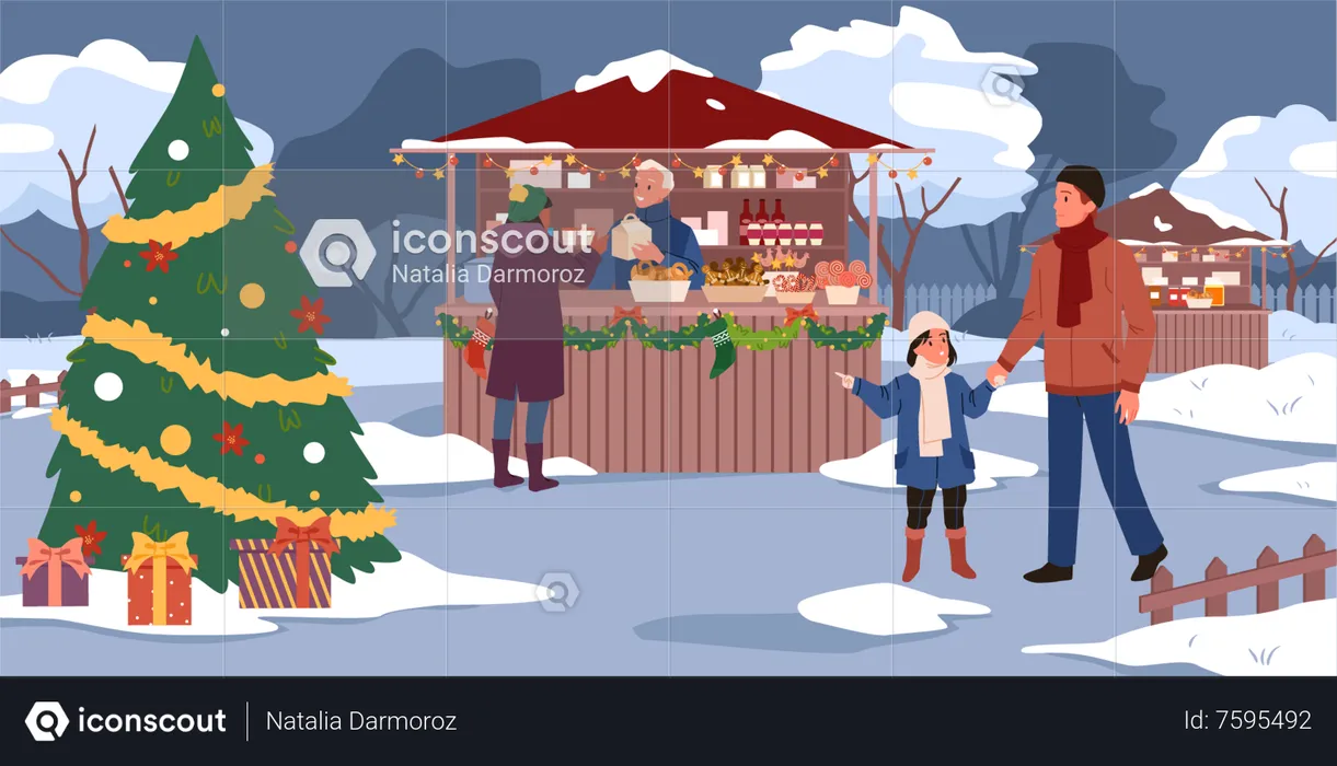 Young woman buying dessert food  Illustration