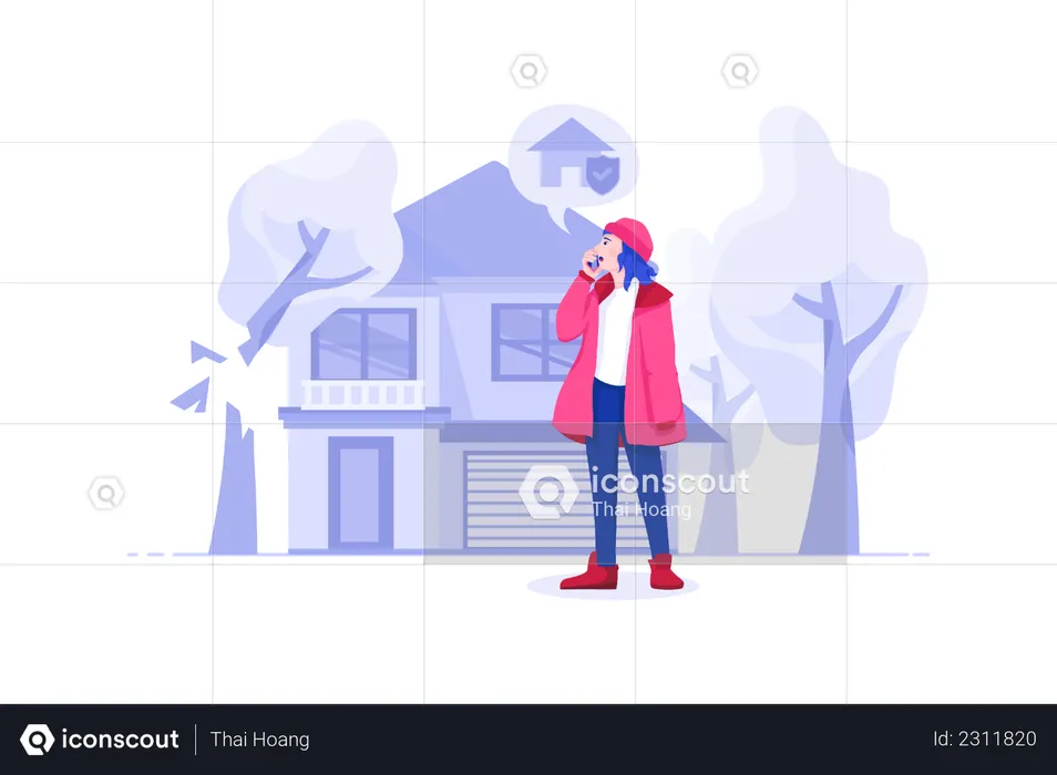 Young woman calling for home insurance  Illustration
