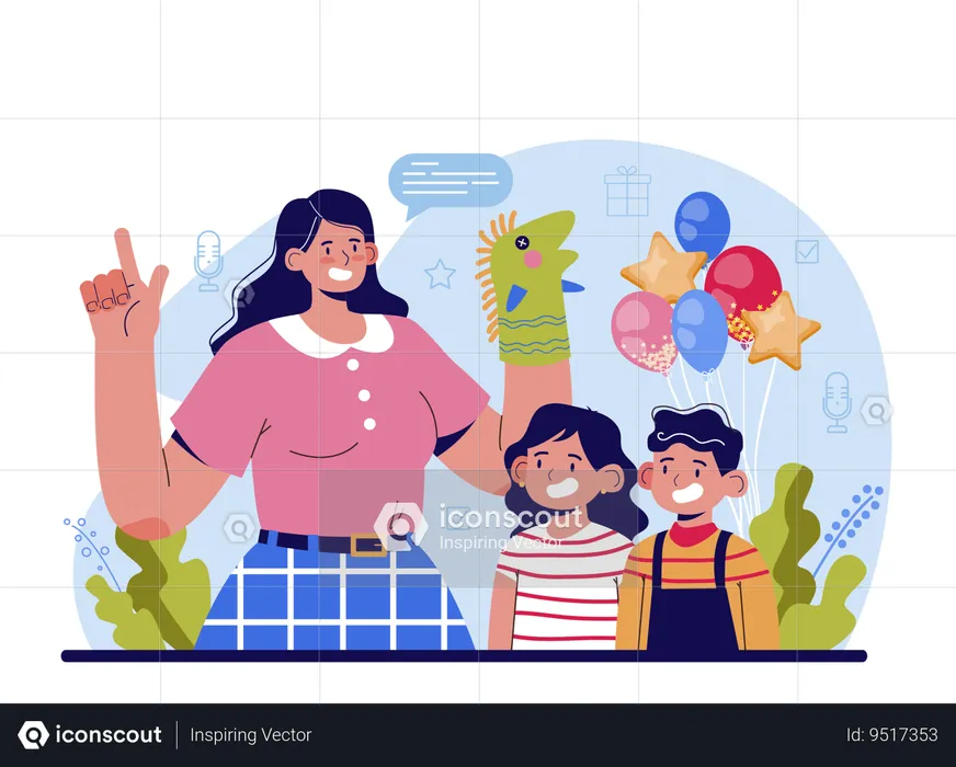 Young woman celebrating birthday party  Illustration