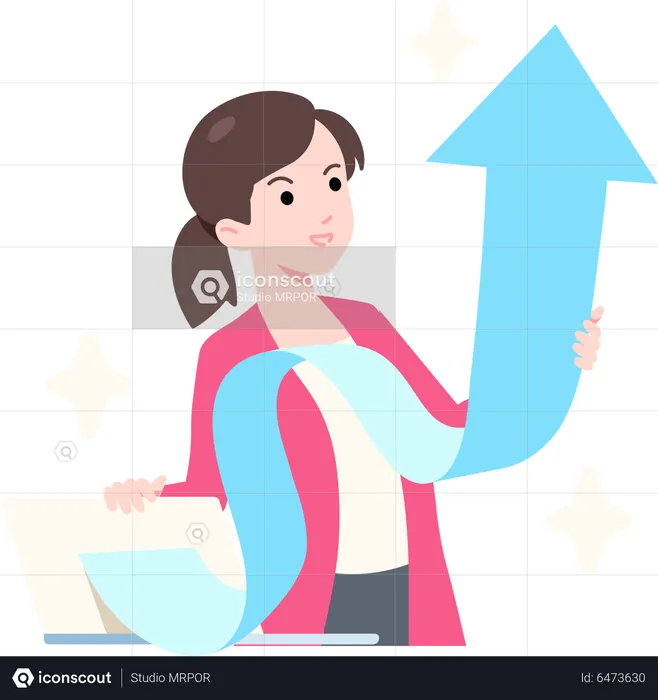Young Woman Checking Business Growth  Illustration