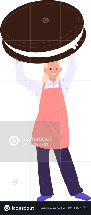 Young woman chef  holding chocolate cookie  Illustration