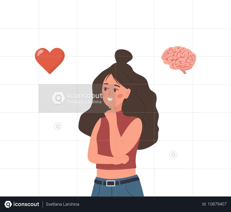 Young Woman Choosing Between Feelings And Mind  Illustration