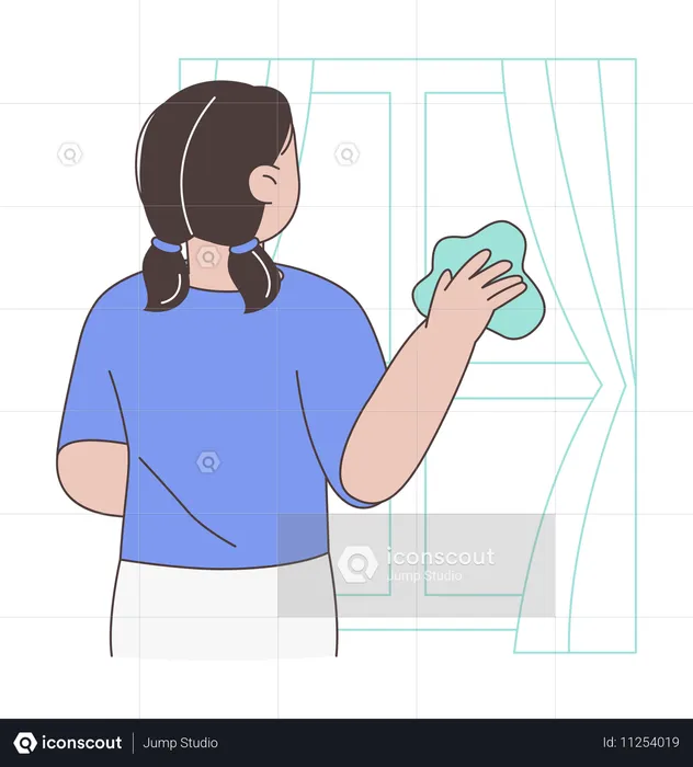 Young Woman Cleaning Window  Illustration