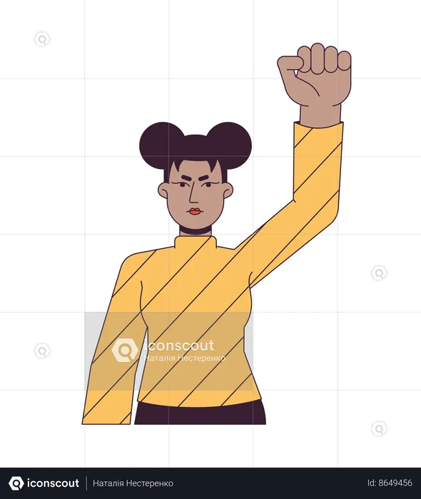 Young woman clenching fist and protest .  Illustration
