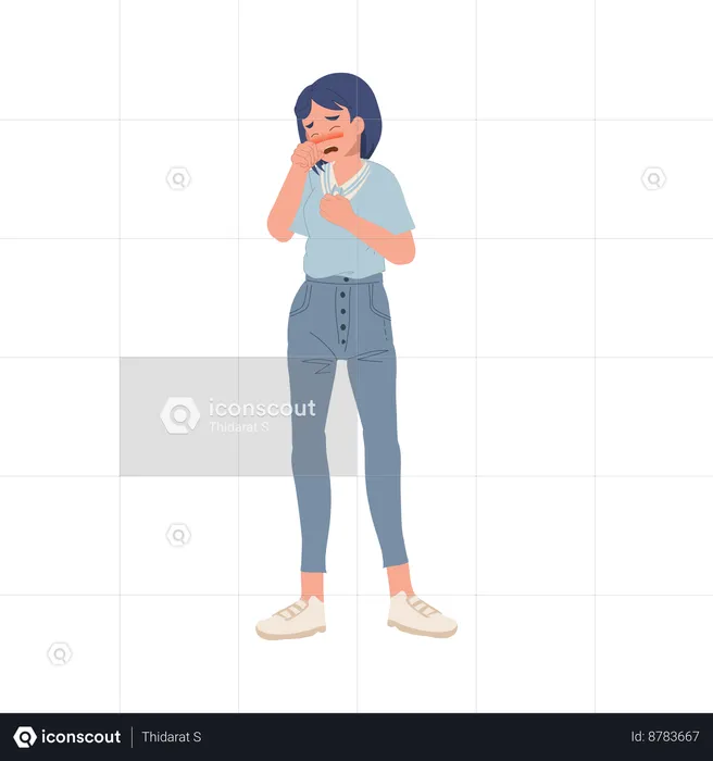 Young Woman Coughing Without Hand Protection  Illustration