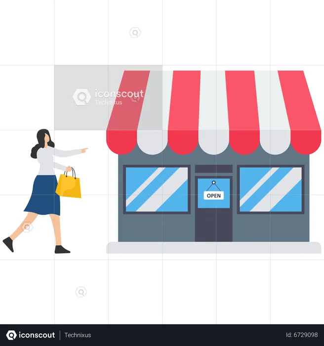 Young woman customer with shopping bags buying from multi channel store  Illustration