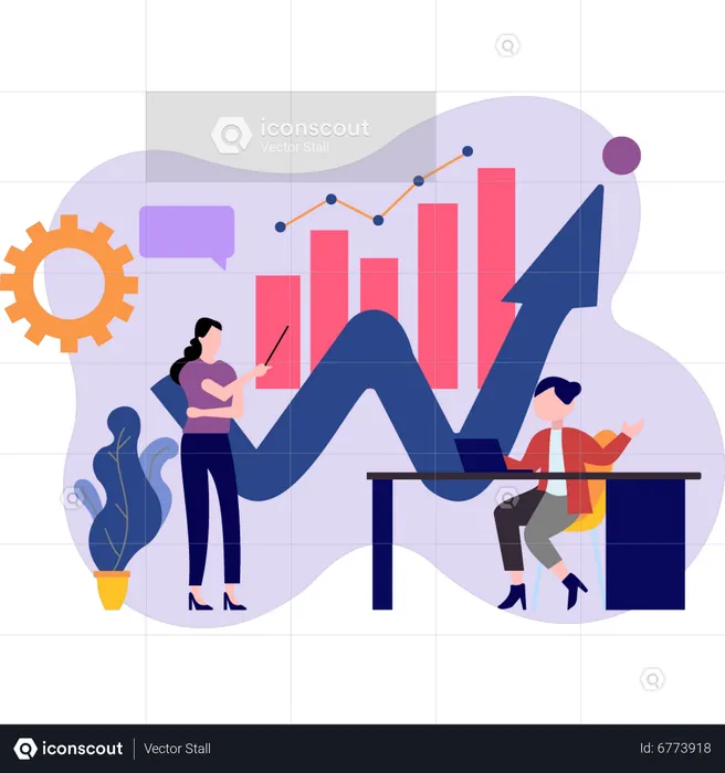 Young woman doing business analysis  Illustration
