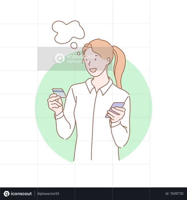 Young woman doing card payment using mobile  Illustration