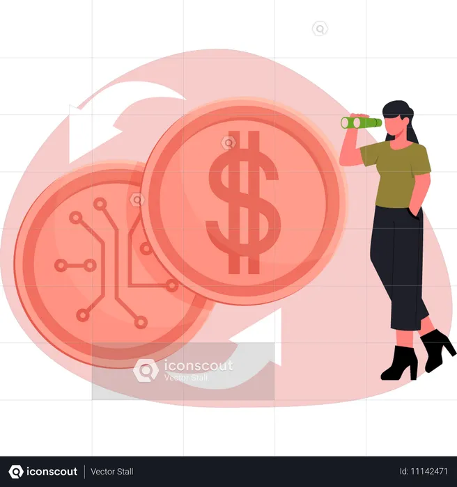 Young woman doing  exchange coins  Illustration