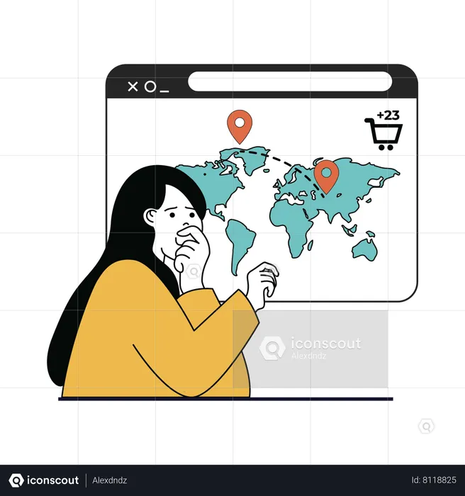 Young woman doing global shopping  Illustration