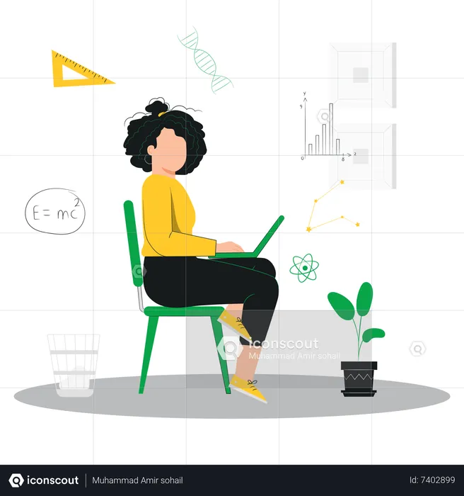 Young woman doing online learning  Illustration