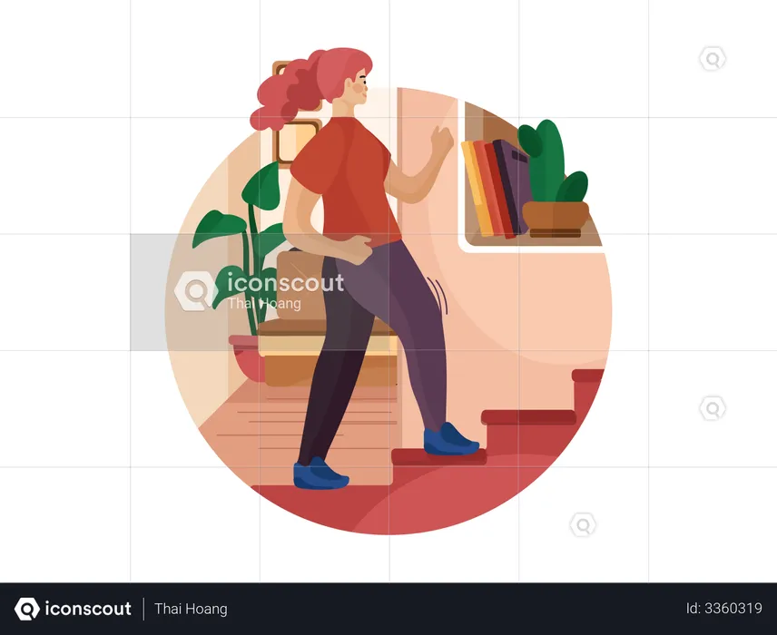 Young woman doing stairs workout for weight loss at home  Illustration