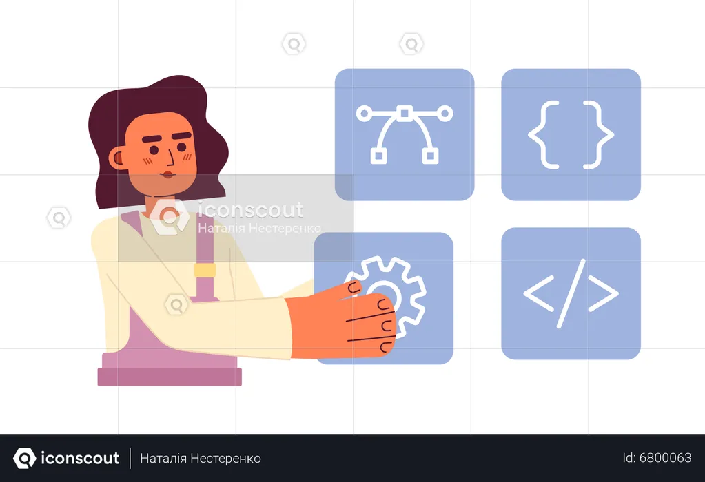 Young woman doing Website builder  Illustration