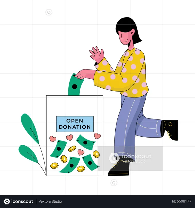 Young Woman Donate Money In Donation Box  Illustration