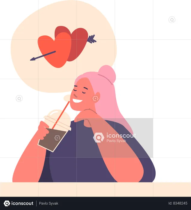 Young woman dreaming of love  Illustration