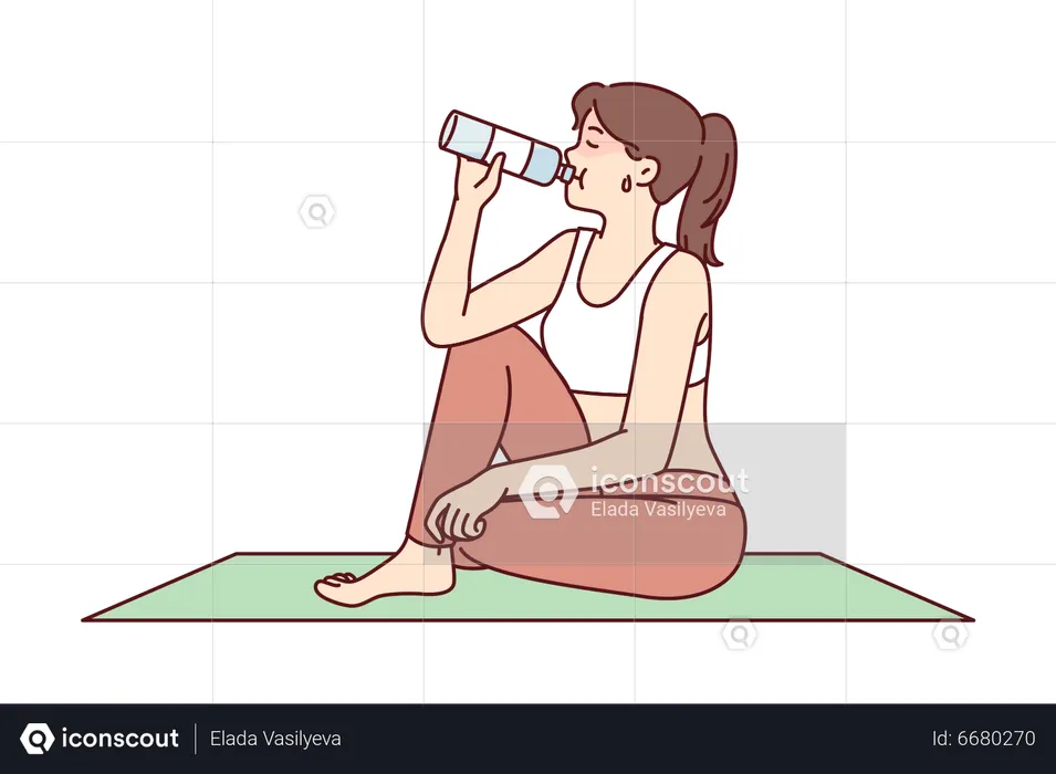 Young woman drinking water after yoga  Illustration