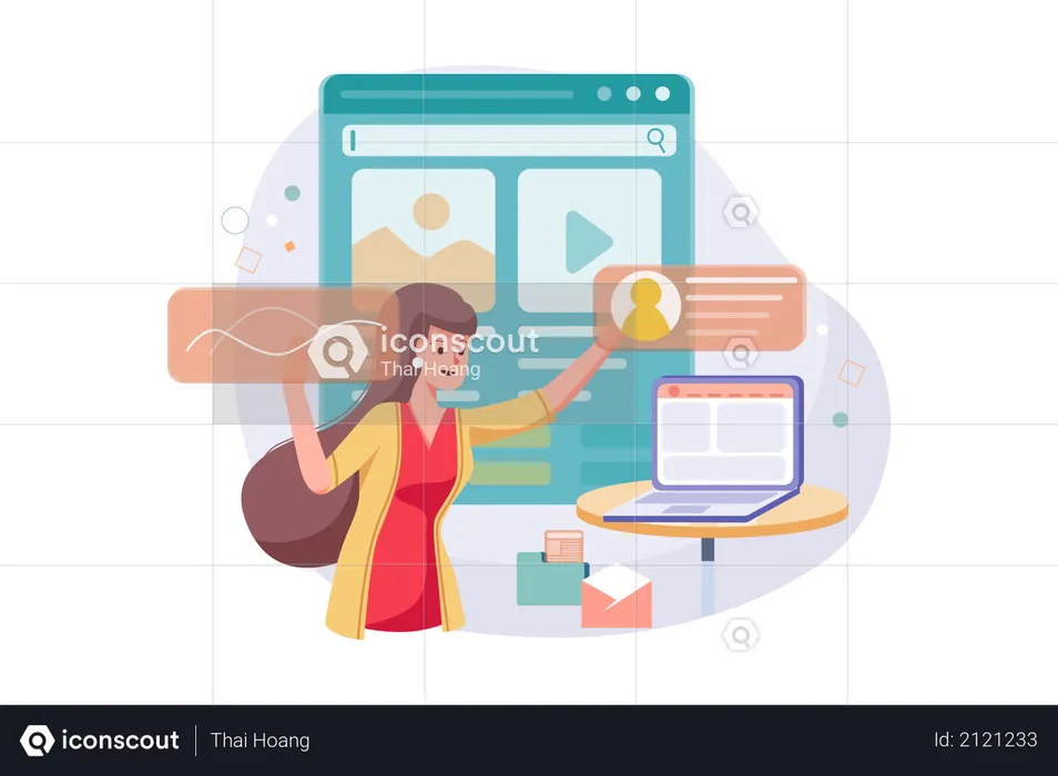 Young woman employee working in the office  Illustration