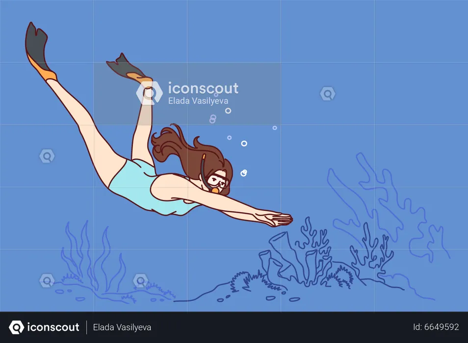 Young woman enjoying scuba diving  Illustration