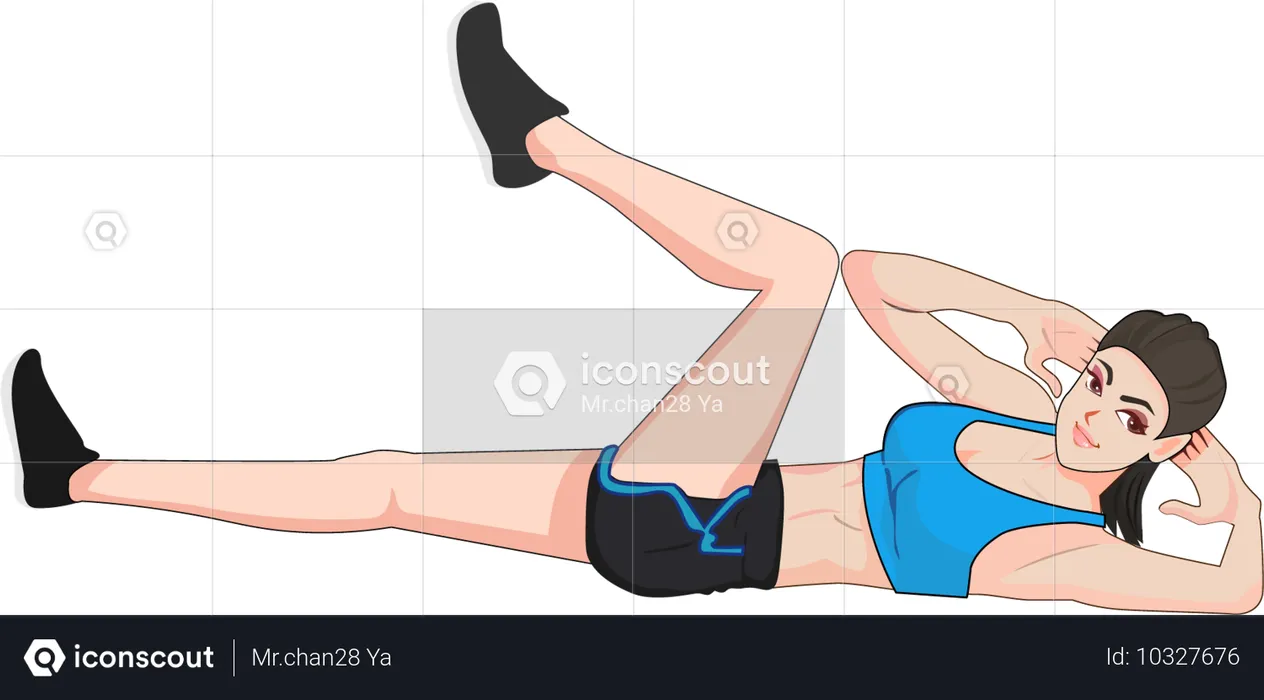 Young woman exercises to strengthen her abdominal muscles  Illustration