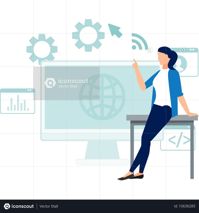 Young woman explaining global on monitor  Illustration