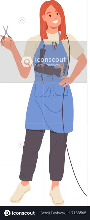 Young woman hairdresser wearing apron and holding tools  Illustration