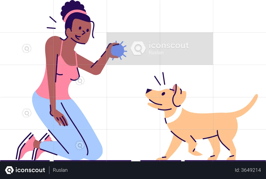 Young woman having fun with puppy  Illustration