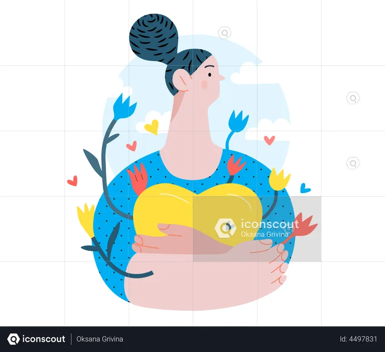 Young woman holding a heart  Illustration