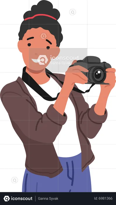 Young Woman Holding Camera  Illustration