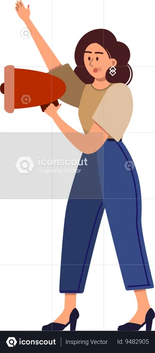 Young woman holding megaphone while doing marketing  Illustration
