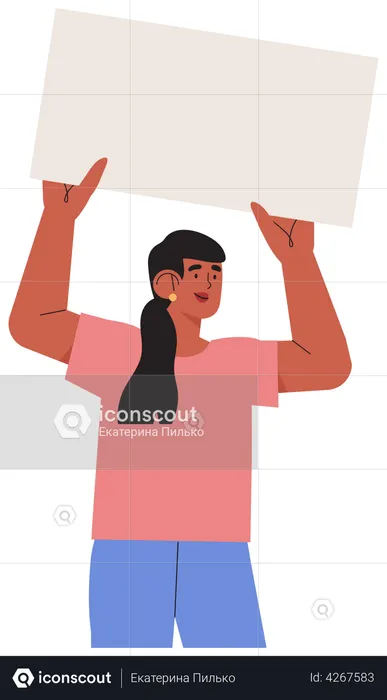 Young woman holding placard  Illustration