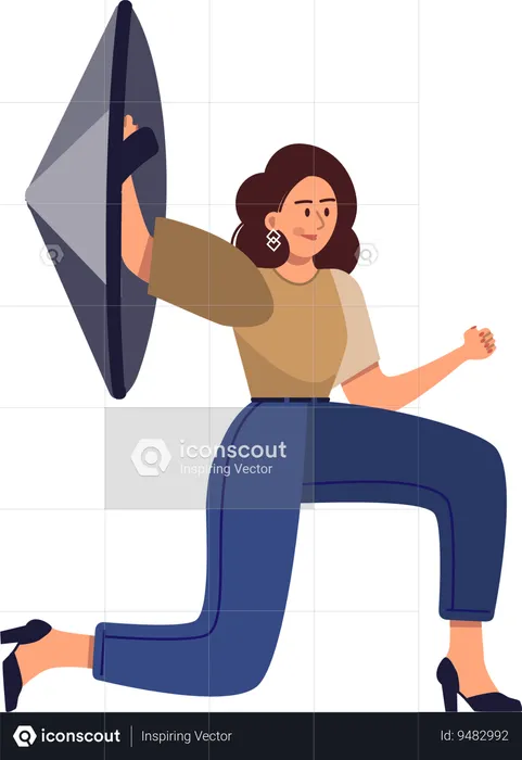 Young woman holding shield  Illustration
