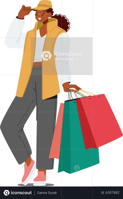 Young Woman Holding shopping Bags  Illustration