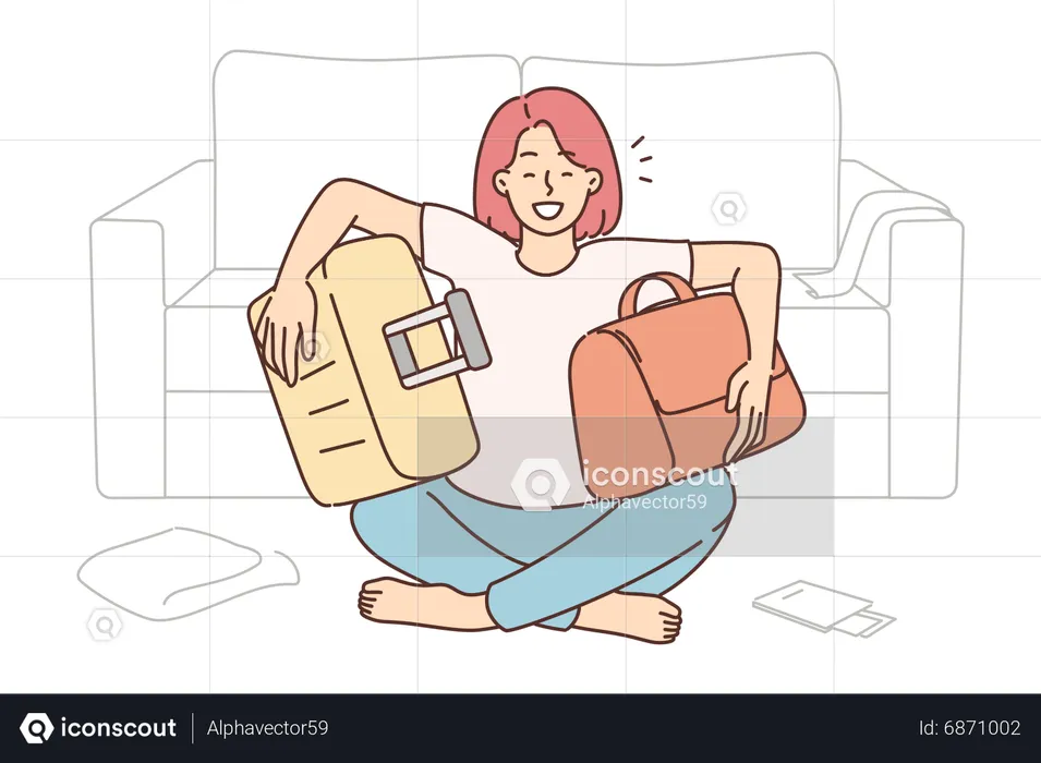 Young woman holding travel bag  Illustration