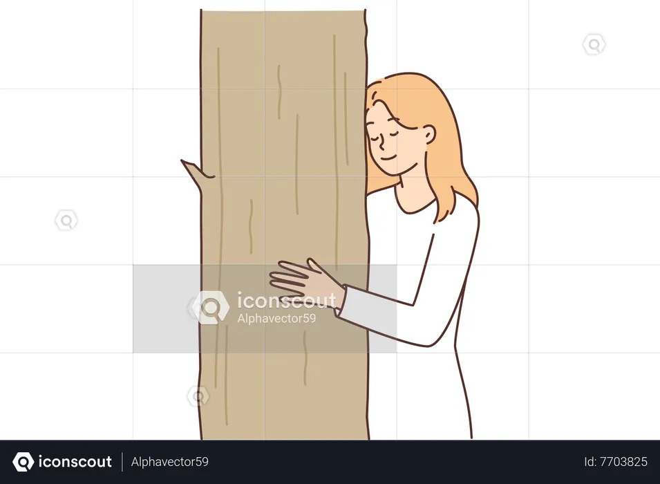 Young woman holding tree trunk  Illustration