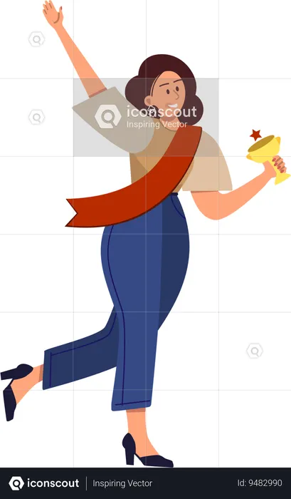 Young woman holding trophy cup  Illustration