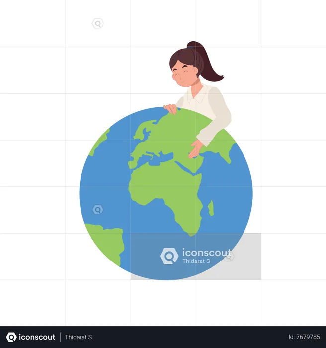 Young woman hugging Earth globe with care and love  Illustration