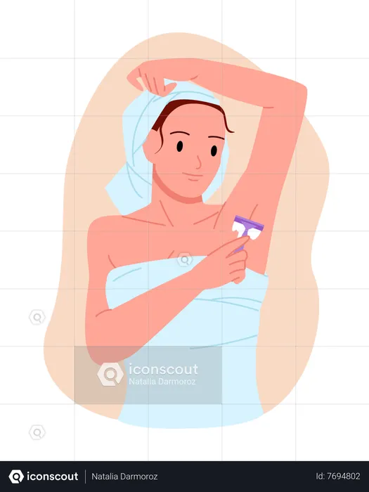 Young woman in towel shaving armpits  Illustration