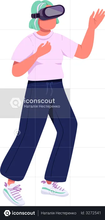 Young woman in VR headset  Illustration