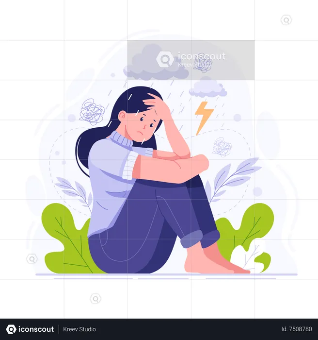 Young woman is sad and brooding  Illustration